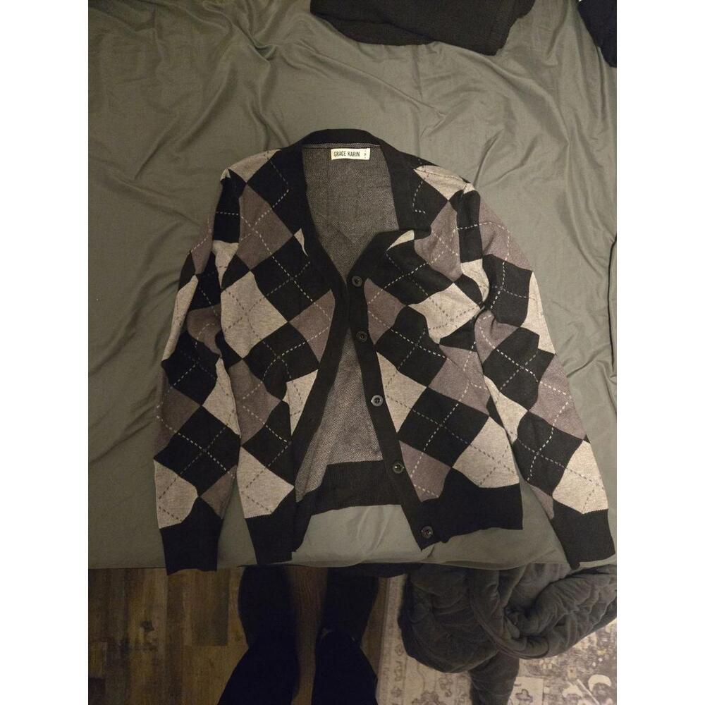 Grace Karin Argyle Pattern Button-Up Cardigan Sweater Size M
